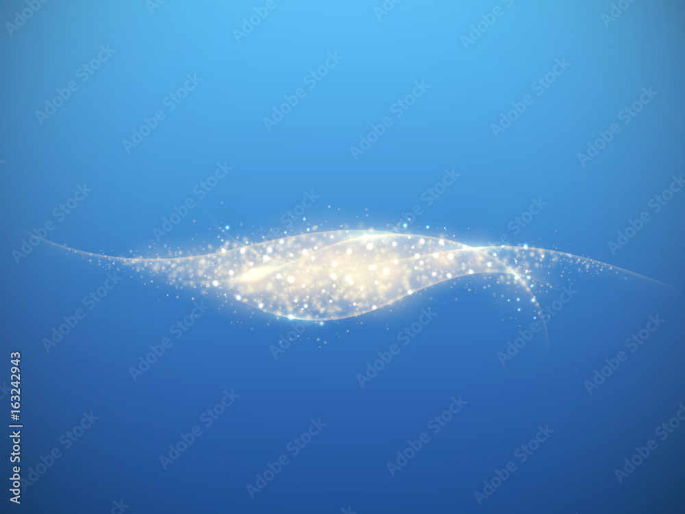 Abstract smooth wave with glow isolated on blue background.