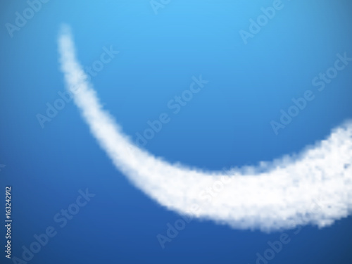 Vector airplane condensation trail. Smoke isolated on blue background