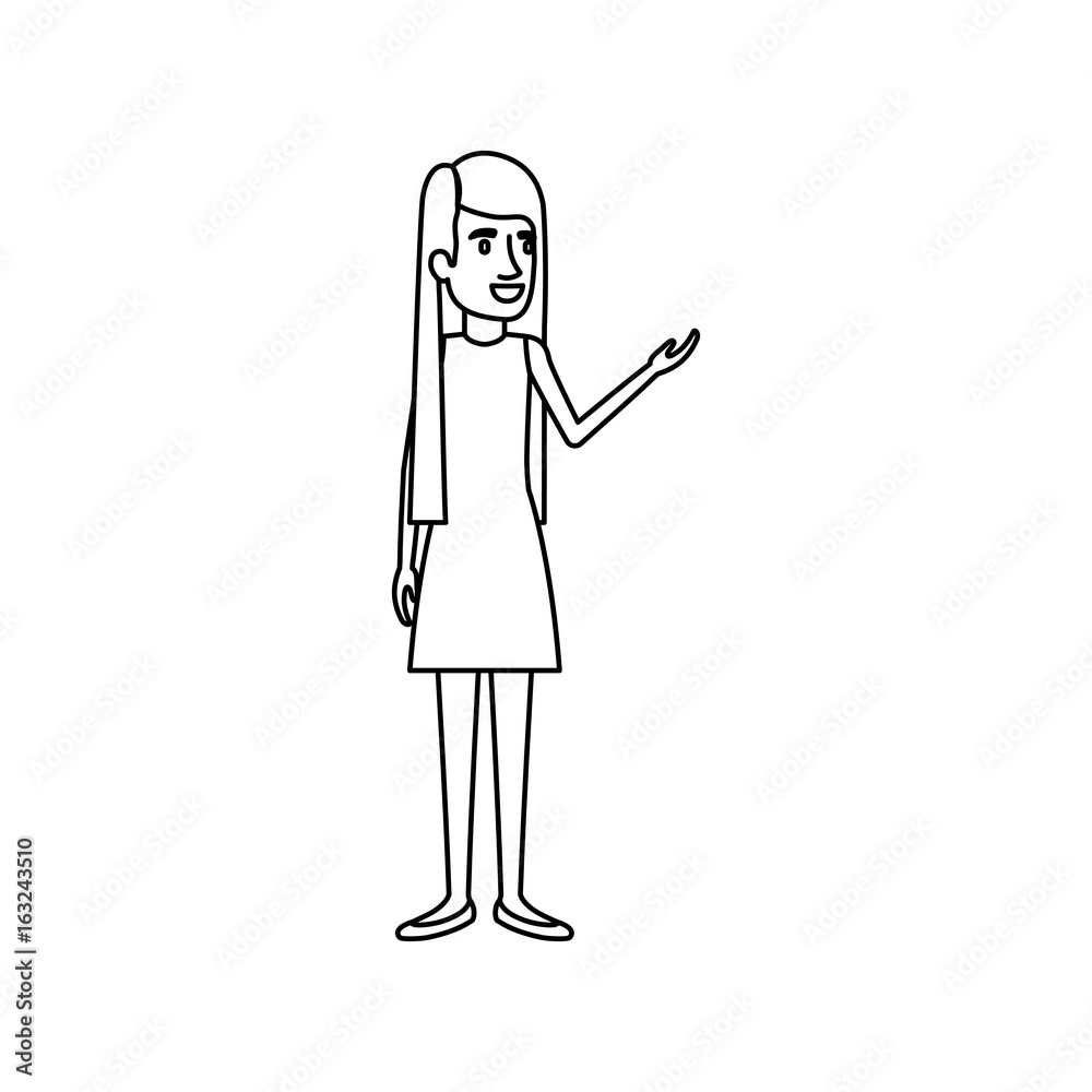 monochrome silhouette of woman in dress standing with straight long hair vector illustration monochrome silhouette of woman in dress standing with straight long hair vector illustration