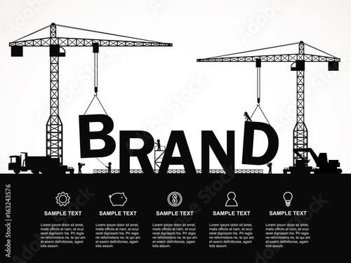 Crane and brand building. Infographic Template. Vector Illustration.