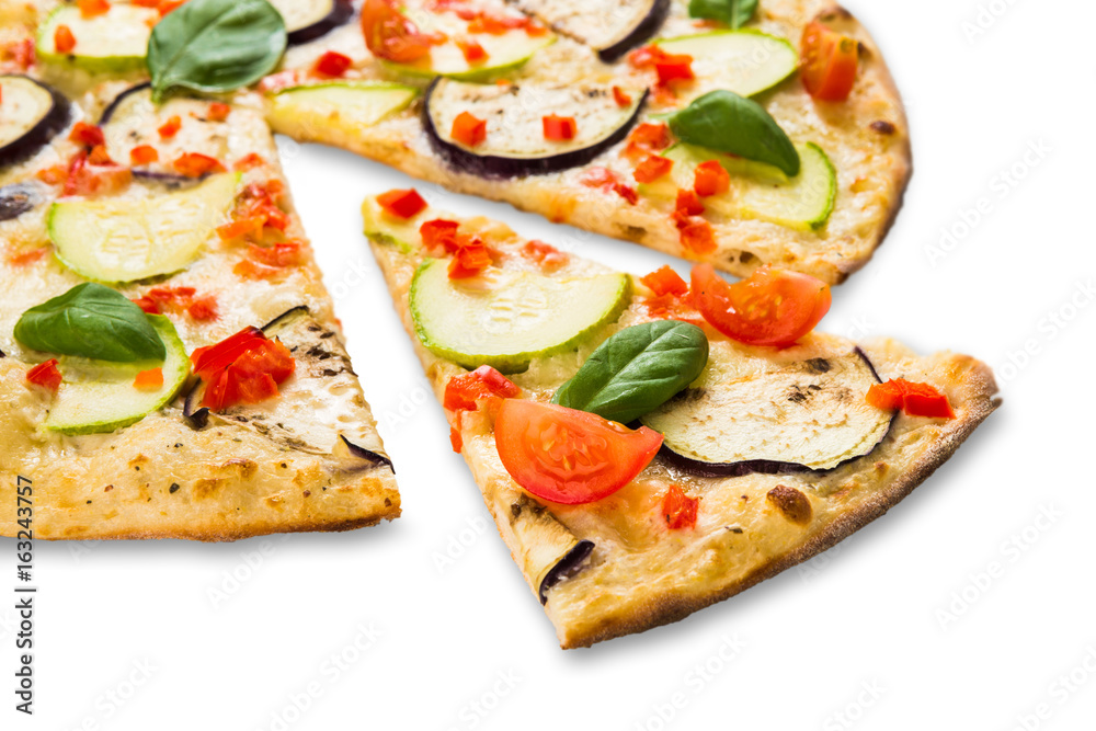 Vegetarian pizza with aubergines and zucchini Vegetarian pizza with aubergines and zucchini