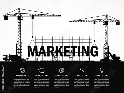 Crane and marketing building. Infographic Template. Vector Illustration.