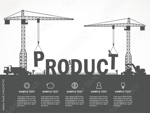 Crane and product building. Infographic Template. Vector Illustration.