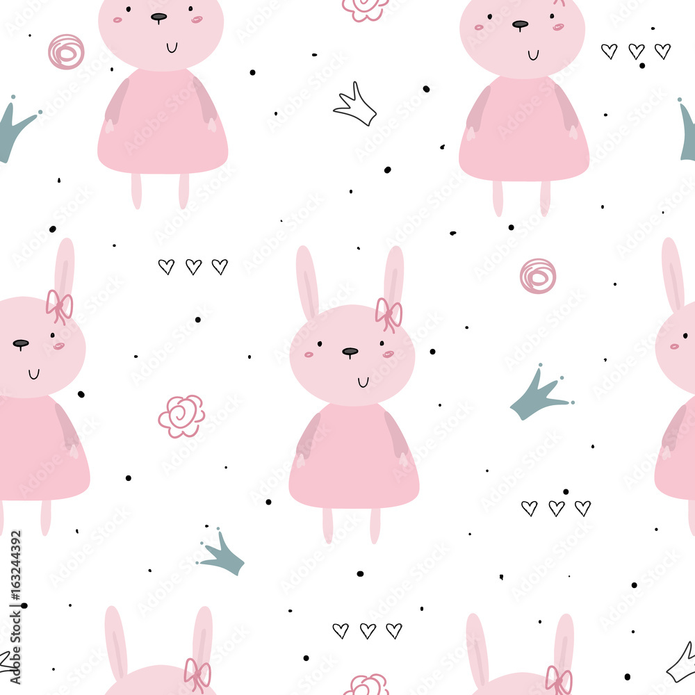 Naklejka premium Seamless pattern with cute little bunny. vector illustration