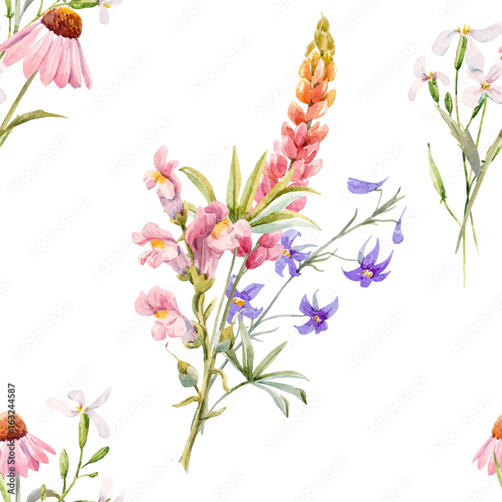Watercolor floral summer vector pattern