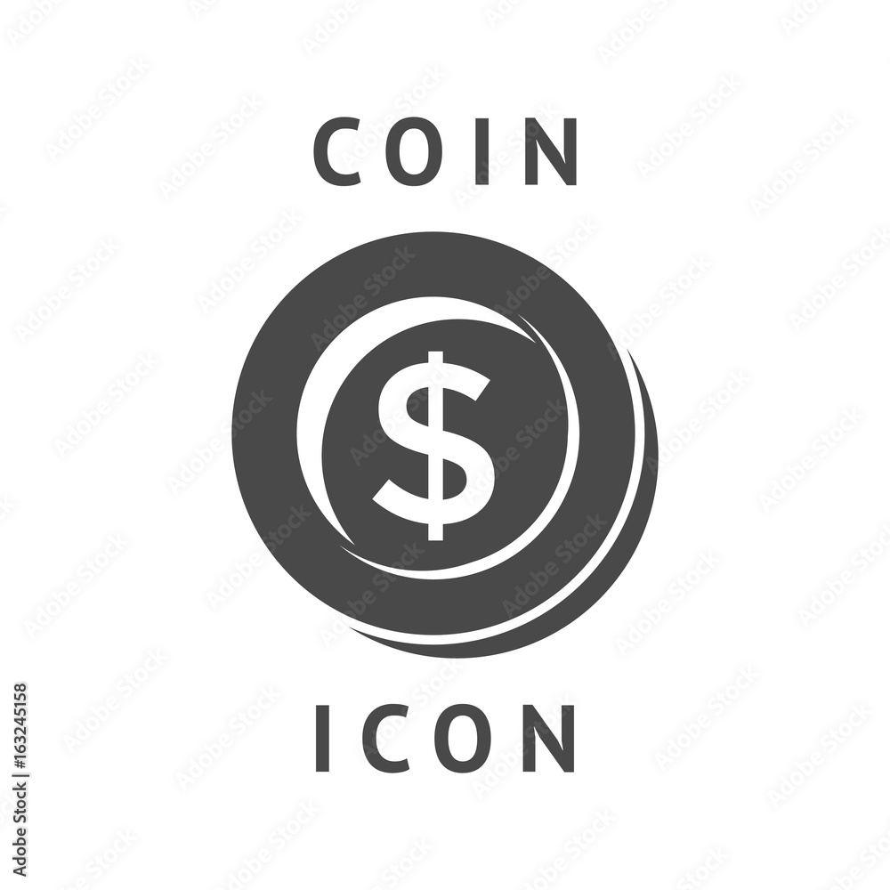 Digital vector black business coin icon with drawn simple line art, flat style Digital vector black business coin icon with drawn simple line art, flat style