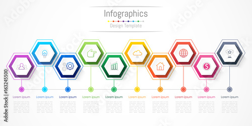 Infographic design elements for your business with 10 options, parts, steps or processes, Vector Illustration.