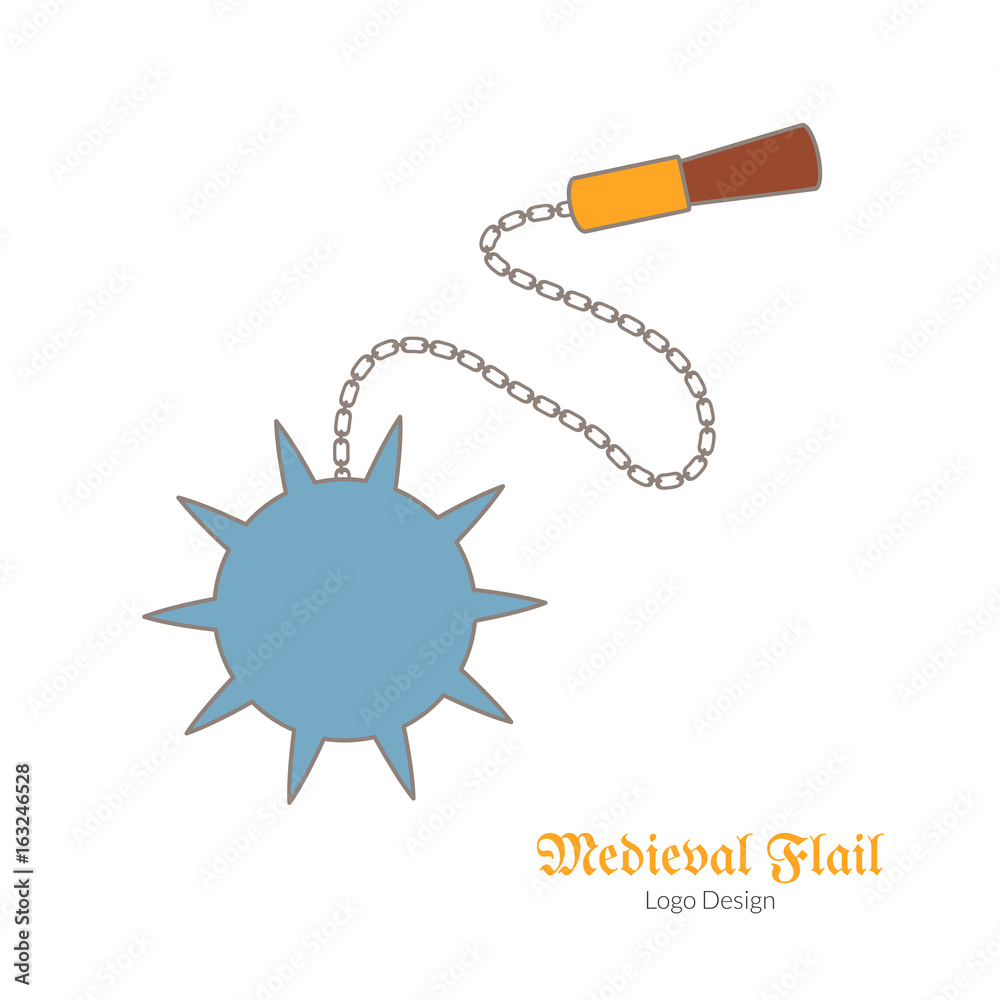 Medieval flail, mace. Morning star. Single logo, flat, thin line style
