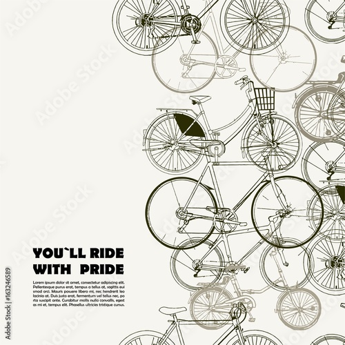 Fototapeta Creative poster with various bikes and space for your text