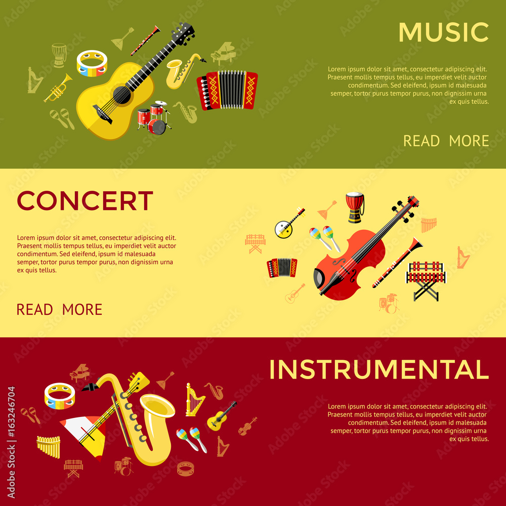 Digital vector green music instruments icons with drawn simple line art ...