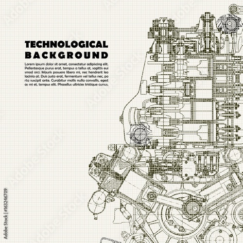 Technical background, drawing  engine and space for your text. 