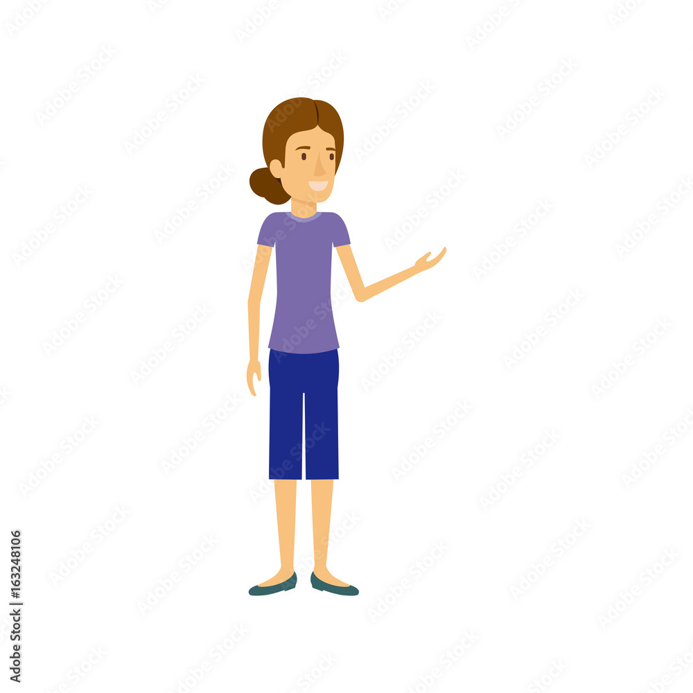 colorful silhouette of woman in casual clothes standing with collected hair vector illustration