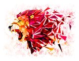 Low polygon lion geometric pattern explode. water color filter. LION ANGRY