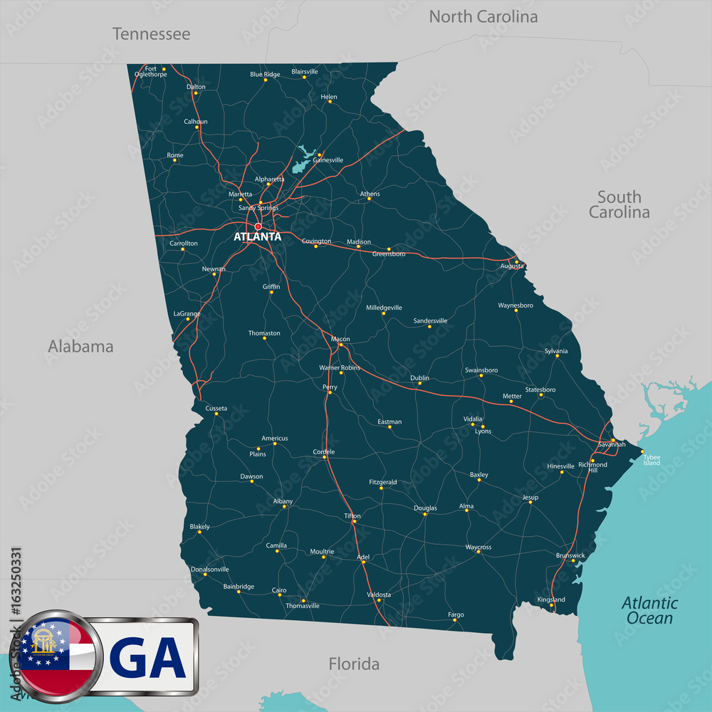 Map Of State Georgia USA Stock Vector Adobe Stock 1000 F 163250331 Z6H21S6SuPLnSm85utyO2I27KNG6IIl7 