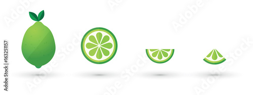 lime slice fruit abstract icon set