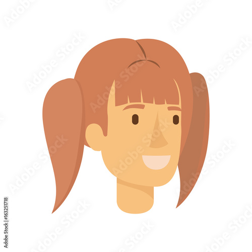 colorful silhouette of woman face with reddish hair and pigtails vector illustration