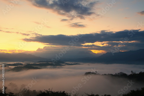 Fototapeta Naklejka Na Ścianę i Meble -  Beautiful misty morning scenry somewhere in Sabah, North Borneo, Asia