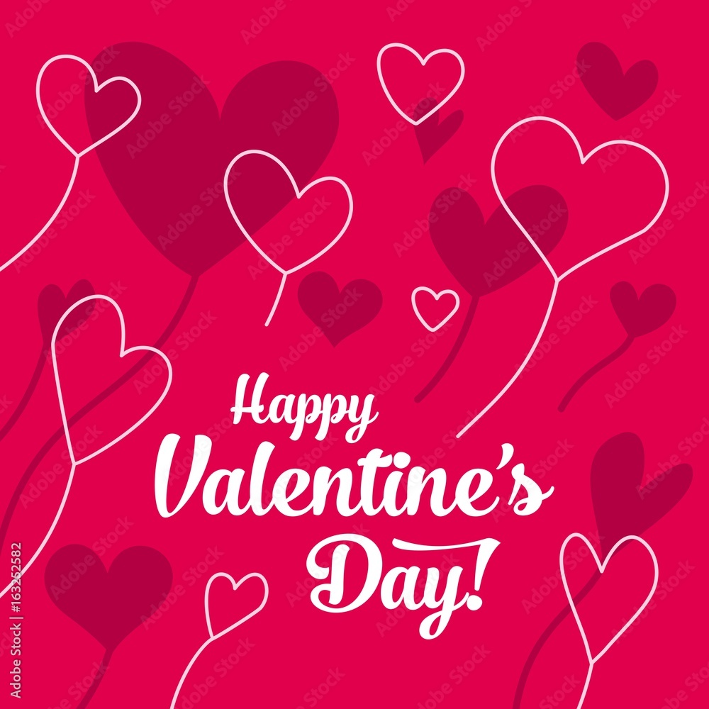 Happy Valentines day card with red and line white heart vector background pattern