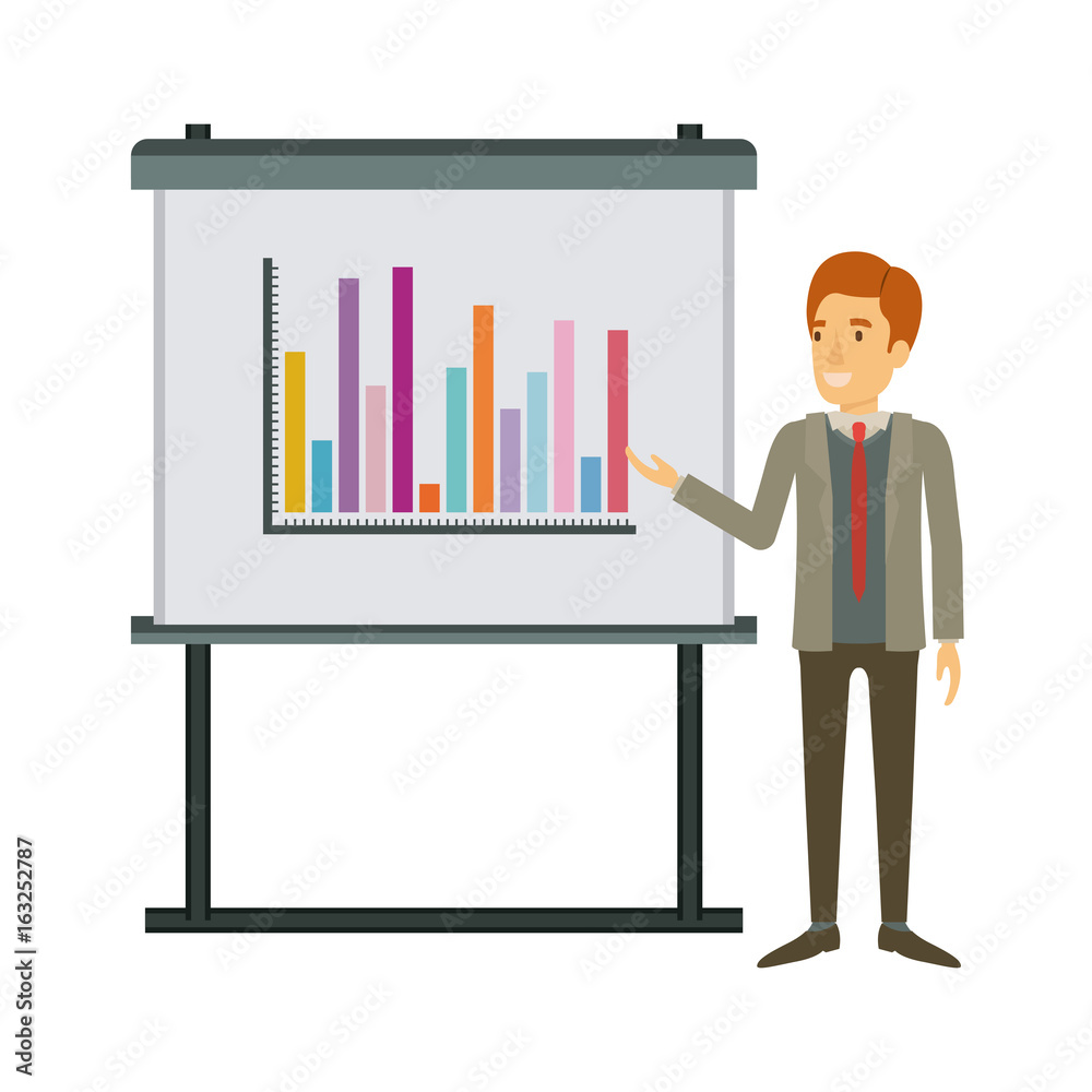 white background with businessman in formal suit with necktie making presentation vector illustration white background with businessman in formal suit with necktie making presentation vector illustration