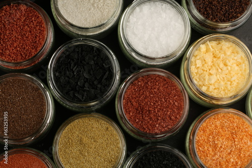 Different spices in jars. Close up