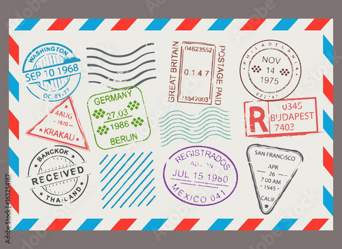 Post stamp flat cartoon set