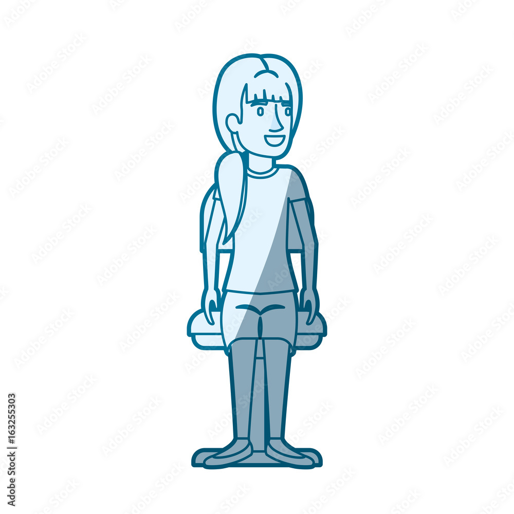 blue color silhouette shading of woman with ponytail side hair and sitting in chair vector illustration blue color silhouette shading of woman with ponytail side hair and sitting in chair vector illustration