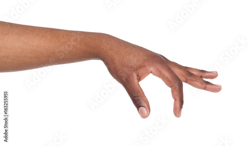 Male hand picking up something, cutout