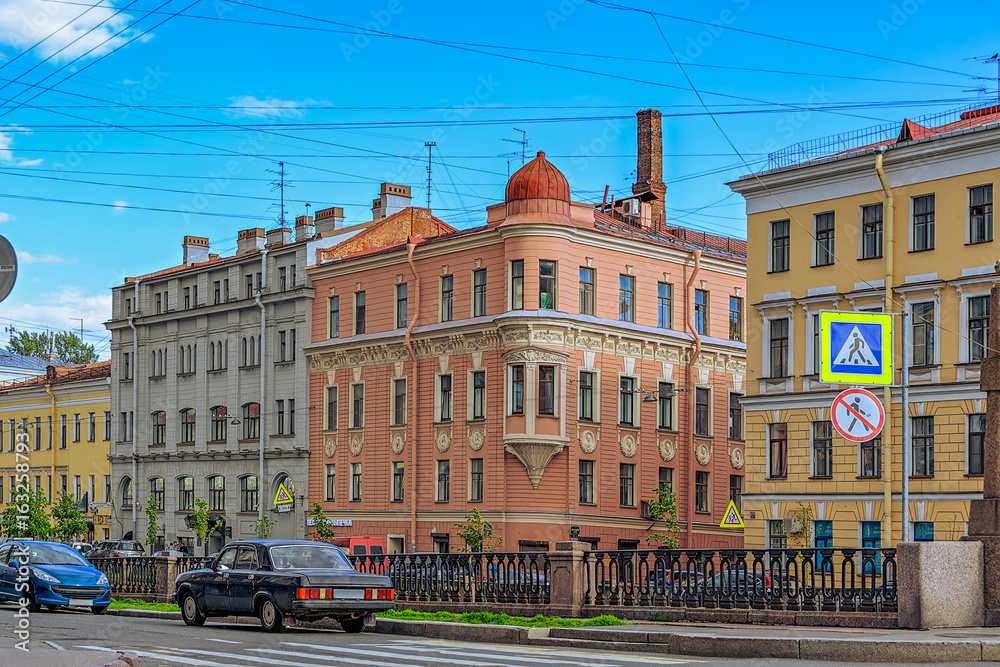 Buildinga along Griboyedov canal in Saint-Petersburg, Russia
