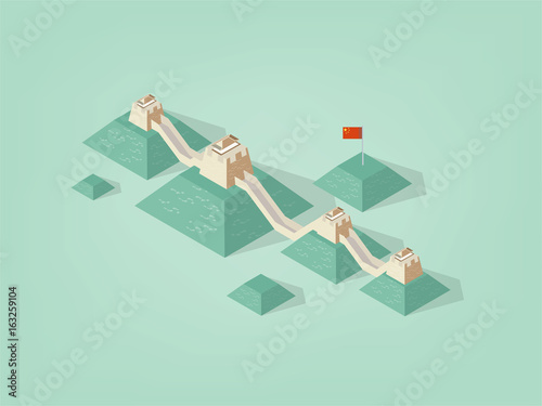illustration isometric vector design concept of the great wall of china, the great wall of china the new sevens wonder of the world, china famous landmark great wall