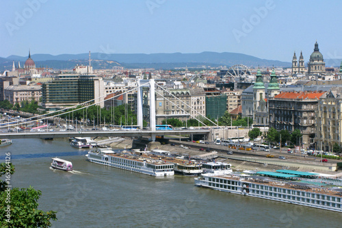 Hungary , panorama of Budapest city. Hungarian parliament, Danube river, Elizabeth bridge and St. Stephen's Basilica.
