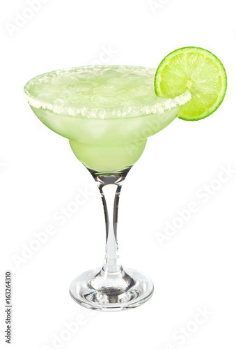 Cocktail classic Margarita with lime and salt, isolated on white