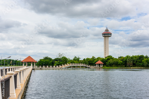 Chalermprakiat Tower at Koh Klang nam public park in Sisaket, Thailand. photo