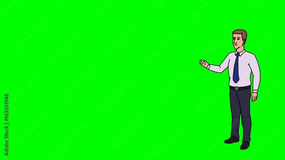 Animated Character Boss or Manager stands in full growth and says, smooth contour, green screen Animated Character Boss or Manager stands in full growth and says, smooth contour, green screen