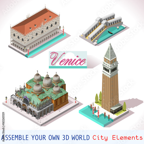 Venice Isometric Buildings Vector Game Icon Set