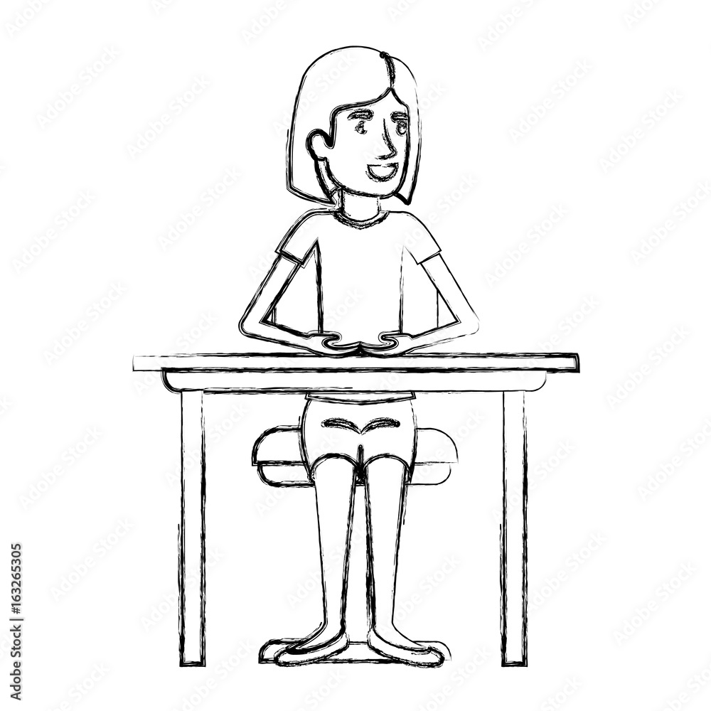 blurred silhouette of woman with short hair and sitting in chair in desktop vector illustration blurred silhouette of woman with short hair and sitting in chair in desktop vector illustration