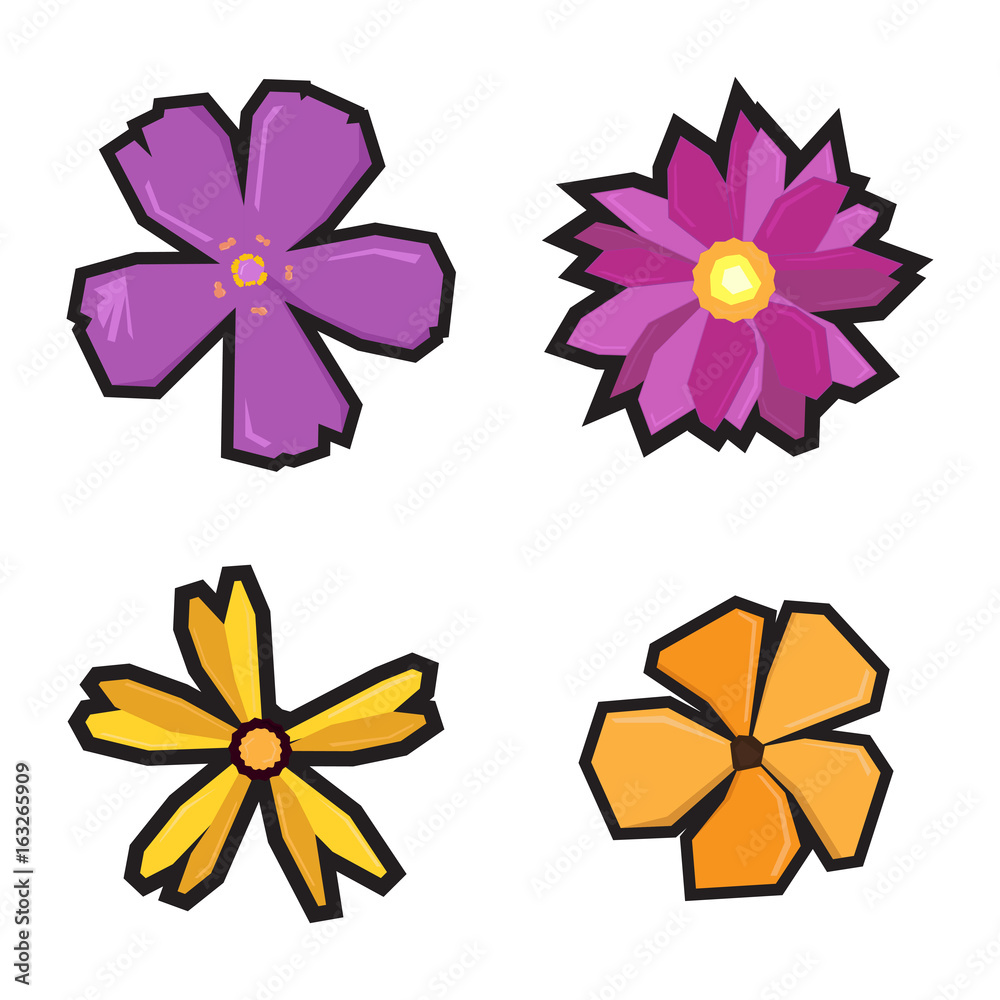 Set of geometric flowers on a white background, Vector illustration