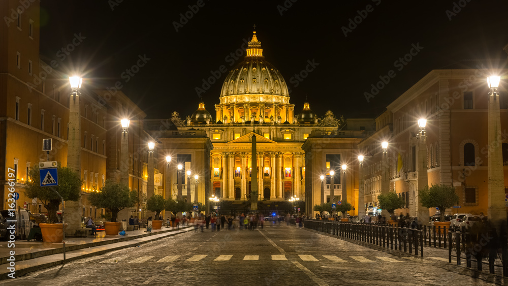 Saint Peter's basilica in the evening, Vatican Italy