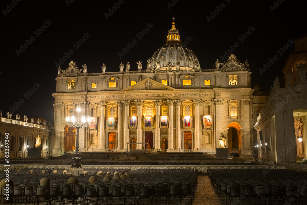 Saint Peter's basilica at nignt illumination, Vatican Italy