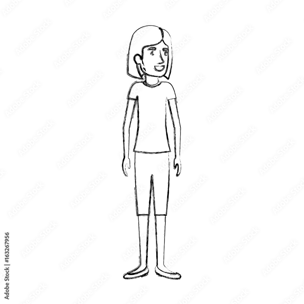 blurred silhouette of woman standing with short hair in blouse and pants vector illustration