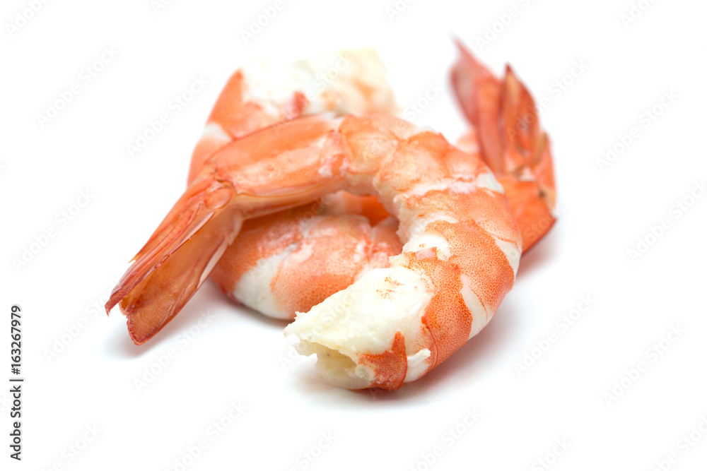 Shrimp and prawn isolated on white background. Seafood cuisine image for menu restaurant