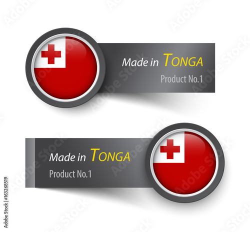 Flag icon and label with text made in Tonga . photo