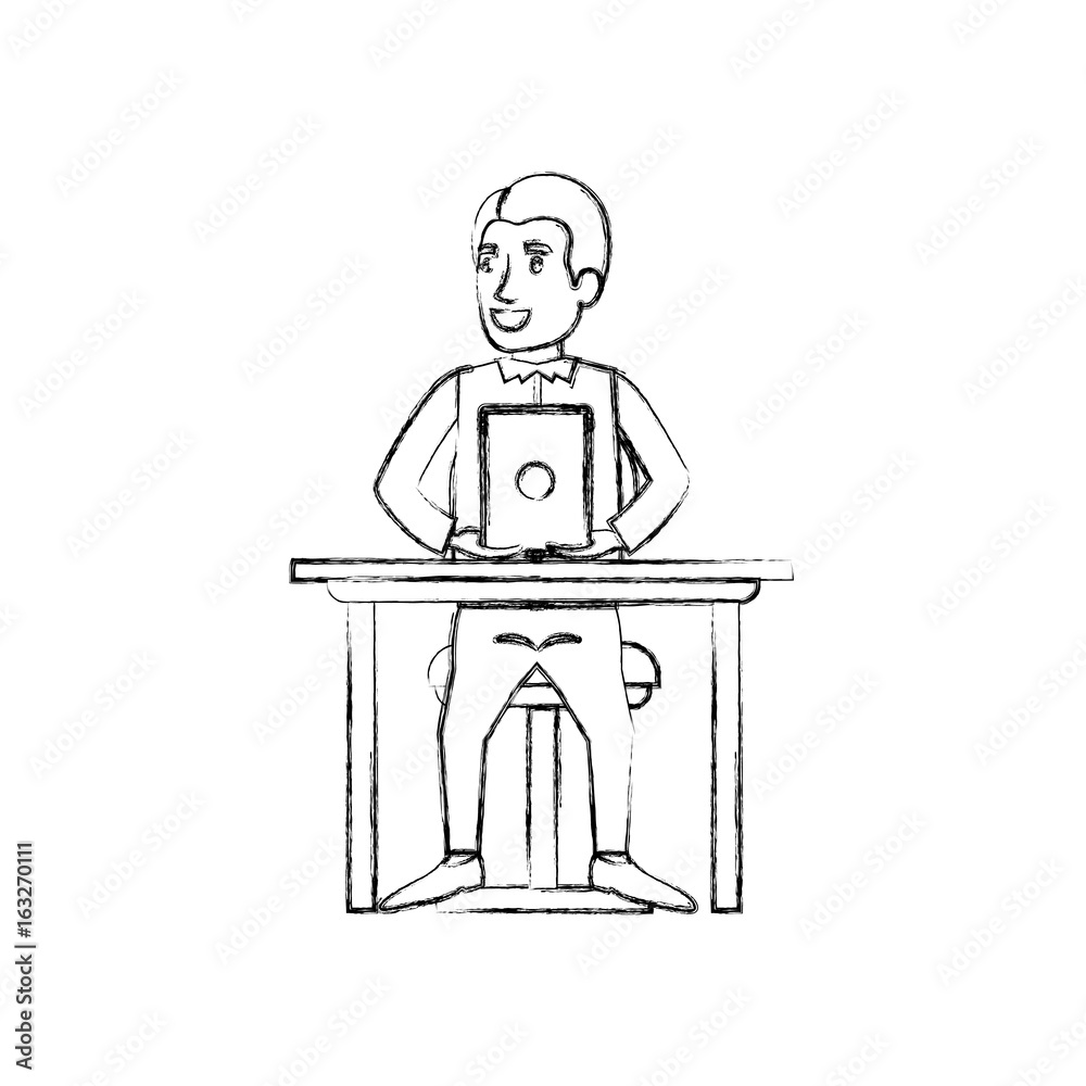 blurred silhouette of man with formal suit and side parted hair and sitting in chair in desk in tablet vector illustration blurred silhouette of man with formal suit and side parted hair and sitting in chair in desk in tablet vector illustration