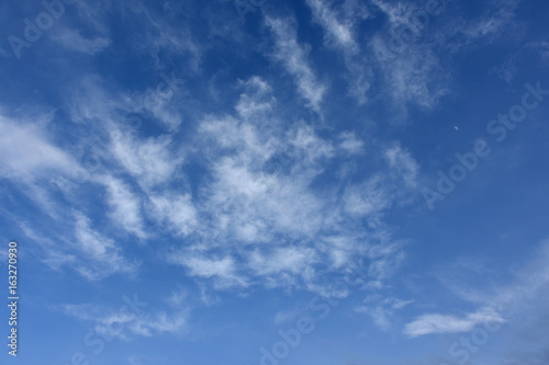 青空と雲「空想・雲のモンスター（中央に出現しはじめたモンスターなどのイメージ）」出現しはじめる、じわじわと現れる、中央に集まる、集約、分裂、分解しはじめる、消滅、消えるなどのイメージ