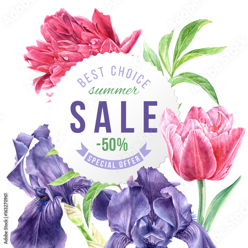Fototapeta Naklejka Na Ścianę i Meble -  Hand drawn watercolor iris flowers