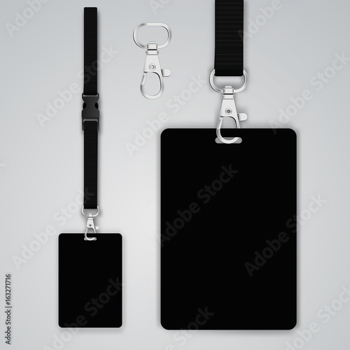 Set of lanyard and badge. Template for presentation of their design. Realistic vector illustration.