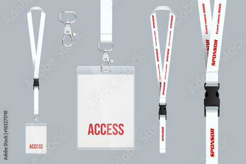 Set of lanyard and badge. Template for presentation of their design. Realistic vector illustration.
