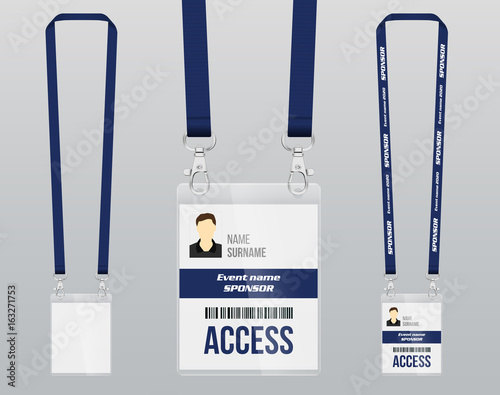 Set of lanyard and badge. Template for presentation of their design. Realistic vector illustration.