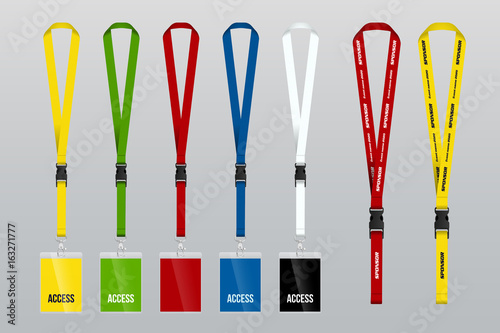 Set of lanyard and badge. Template for presentation of their design. Realistic vector illustration. photo