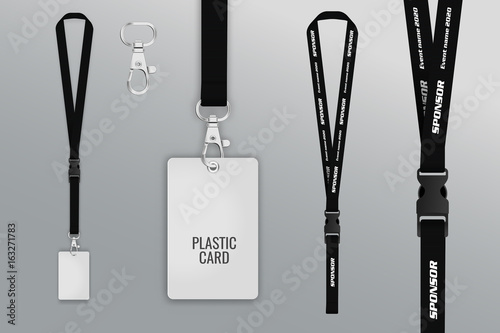 Set of lanyard and badge. Template for presentation of their design. Realistic vector illustration photo