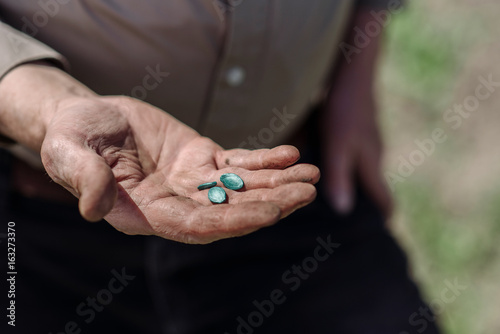 Pumpkin seeds on the palm of a man © johnalexandr